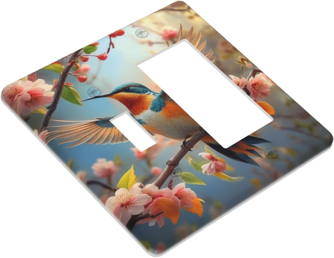 Decorative Art Light Switch Covers Hummingbird & Blossom Switch Plate Cover 2 Gang Single Toggle Rocker Combination Electrical Faceplate Switchplate Wall Plate