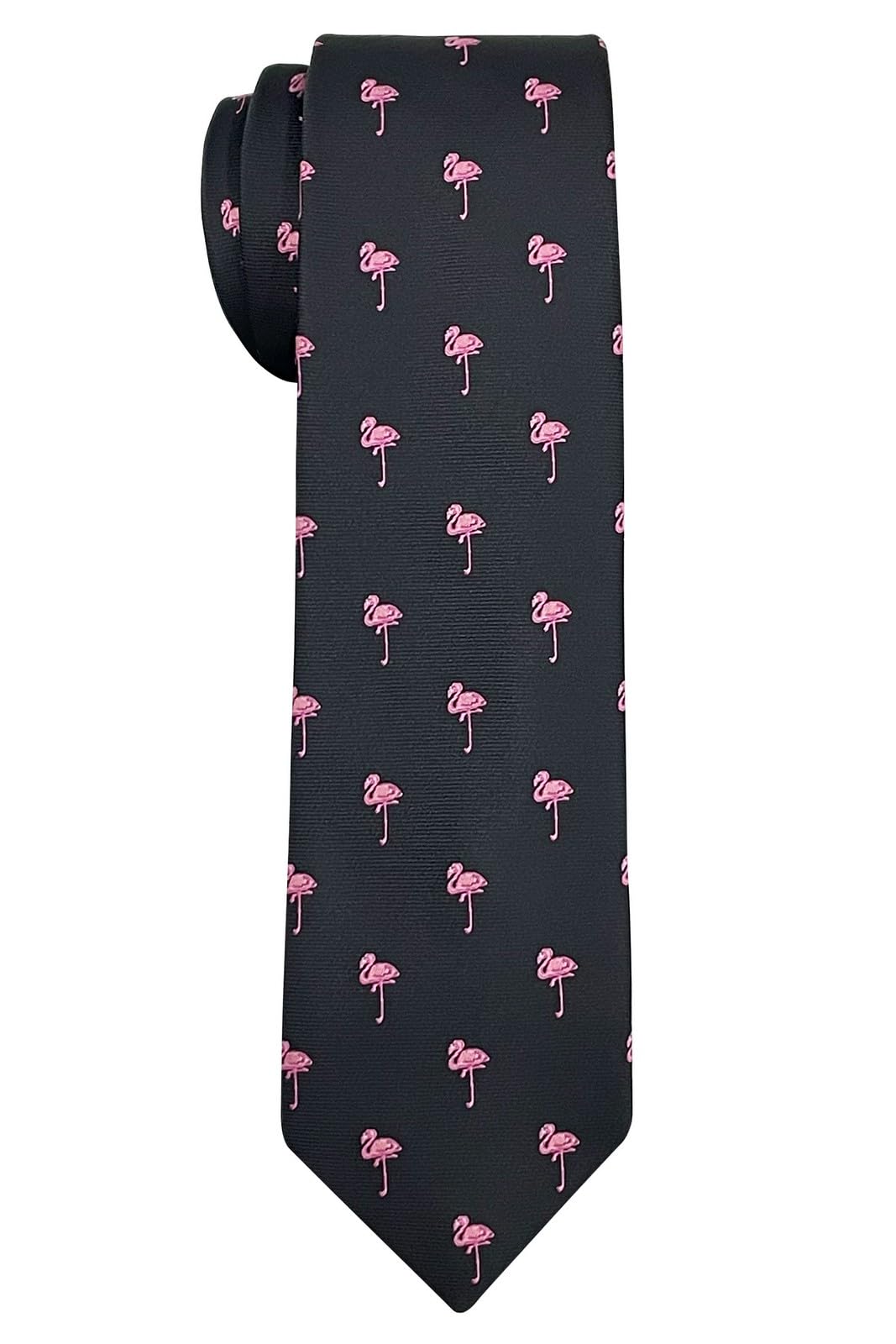 Retreez Men's Flamingo - Black Animal Pattern Ties | Neckties For | Microfiber 2.4" Skinny Ties, One Size