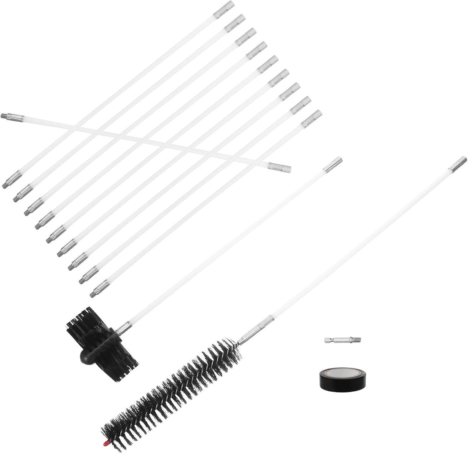 15ft Chimney Cleaning Set with 4-inch Brush Head, 12 Flexible Rods, Hex Connector, and Vent Brushes for Fireplace and Dryer Vent Maintenance