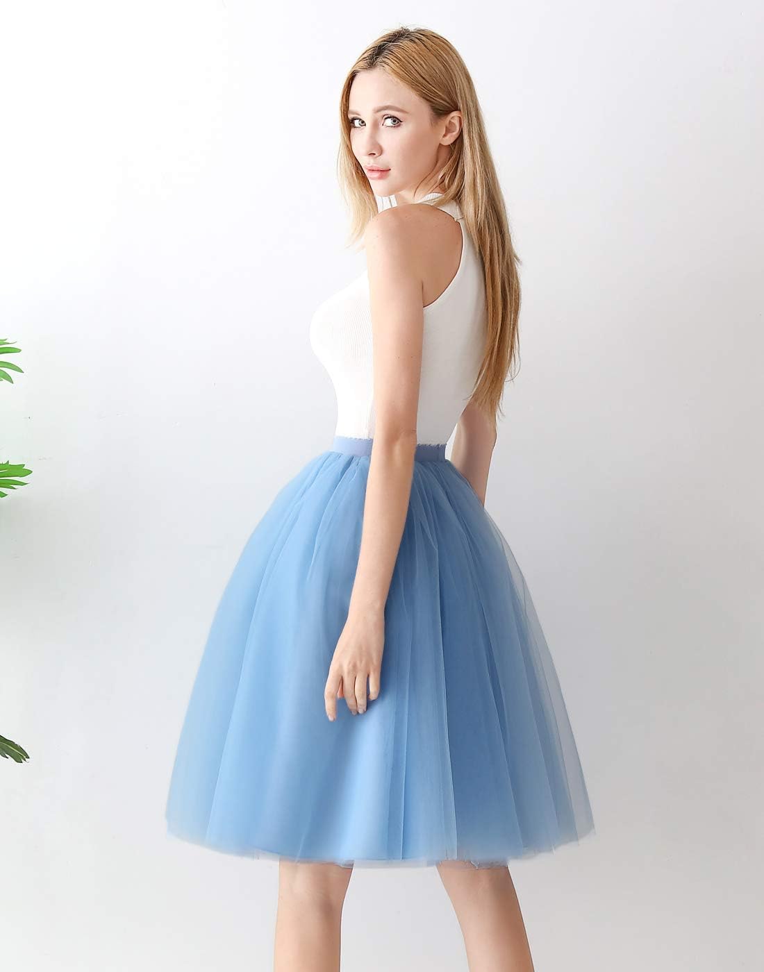 FEOYA Women Tutu Skirts 5 Layered Knee Length Tulle Skirt A-line Pleated Princess Skirts Evening Gown Prom Wedding Skirt - Image 2