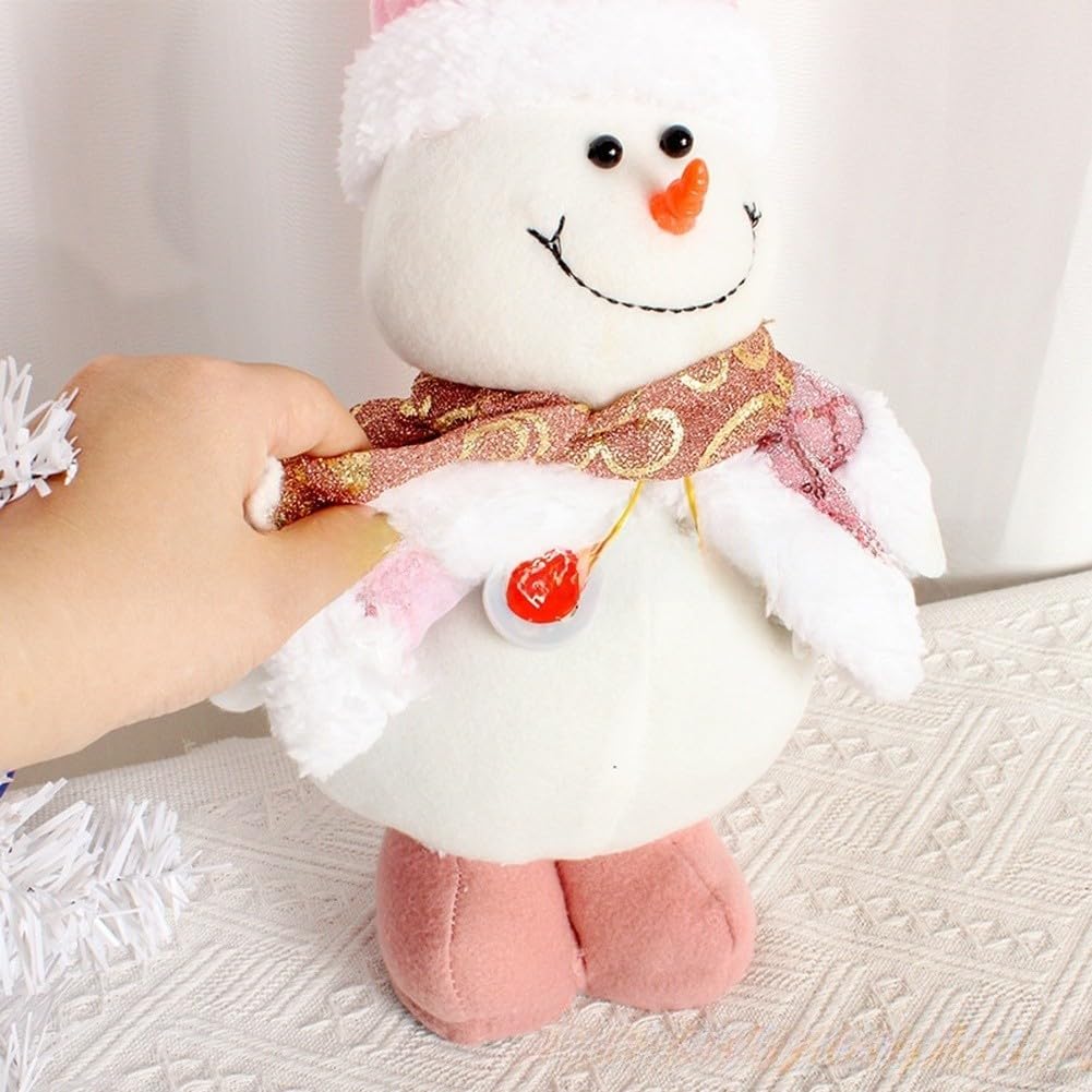 Weihnachtliche Plüschfigur mit Dehneffekt Santa Schneemann oder Rentier Pink Glow Beleuchtung Stoff für deko 23x49.5cm für Tischregal und Kaminsims(Snowman Ornament)