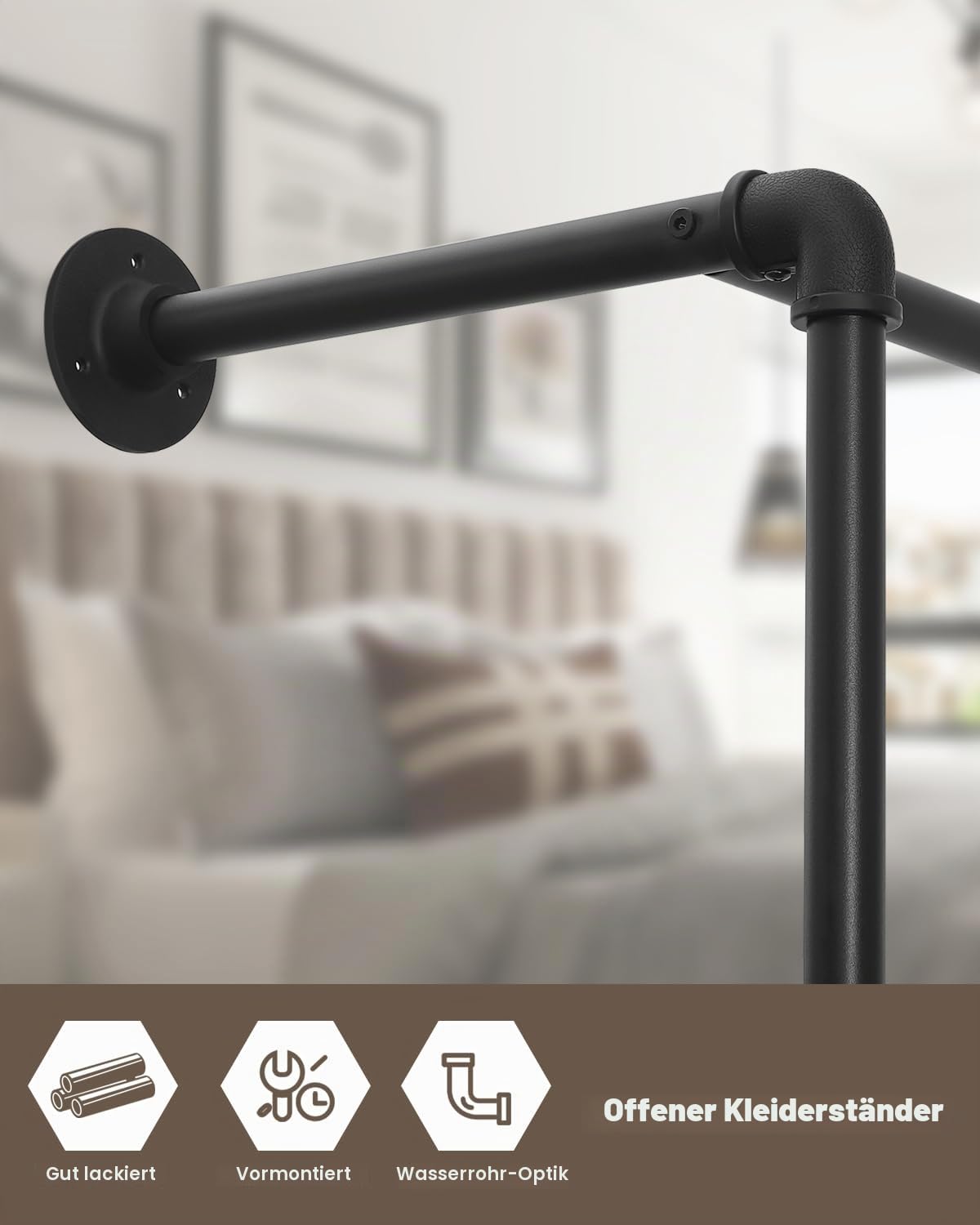 WOLTU industrielle Kleiderstange Wand, Kleiderständer mit Regal