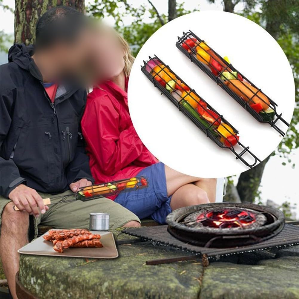 Lot de 5 paniers de barbecue avec poignées en bois, cages en maille robuste pour saucisses, viande et légumes