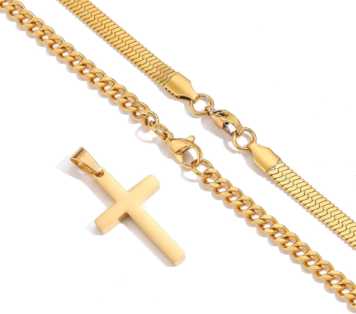 Zocomi Cross Necklace for Men Boys, Stainless Steel Layered Cuban Link Herringbone Chain Cross Pendant Christian Fashion Jewelry Gifts 16-24 Inches - Image 5