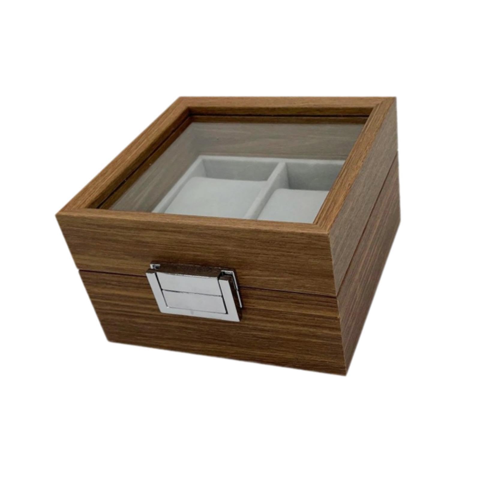 Caja de reloj elegante con tapa transparente y acabados de lujo