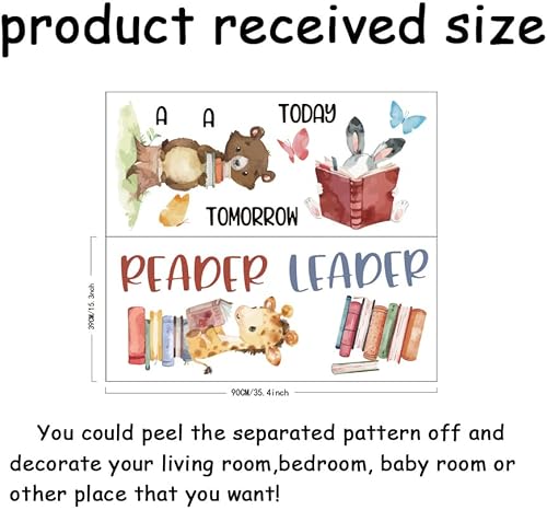 Miniatura 2 de SUPERDANT Vinilo decorativo para pared con texto en inglés "Today a Reader Tomorrow a Leader", decoración de dibujos animados, decoración de vinilo