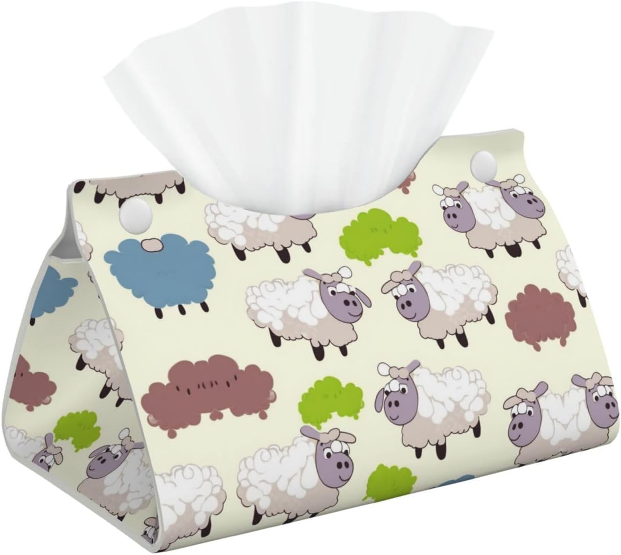 Decorative Tissue Box Cover Cartoon Sheep Tissue Box Holder Aesthetic Leather Storage Organizer Box for Bathroom Vanity Tabletop Night Stands Office Funny Home Decorative Tissue Case