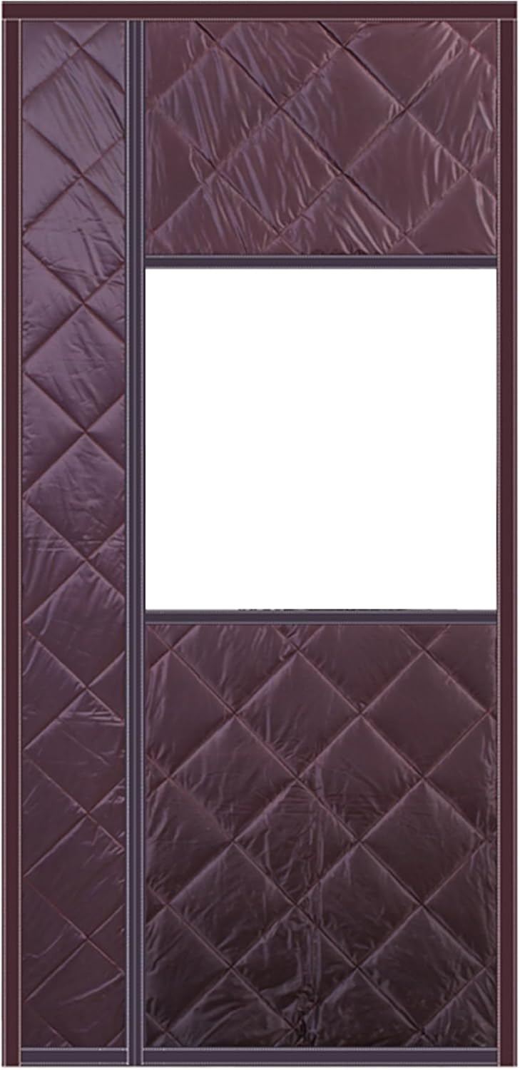 Magnetic Door Curtain,Door Cover, Thermal Door Curtains for Winter 39.4x78.7 Inch Side Opening Self-Adhesive Insulated Door Curtain Door Screen with Clear Window Coffee