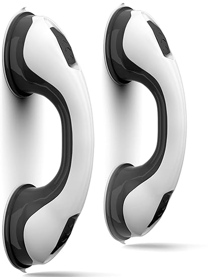 Shower Handle(2Pack)12-inch Grab Bar for Bathtubs and Showers Grab Bars Suction Mounted Non-Slip Grip Handrail Safety for Elderly Seniors Handicap for Bathroom Toilet Tiles Glass Hard Plastic