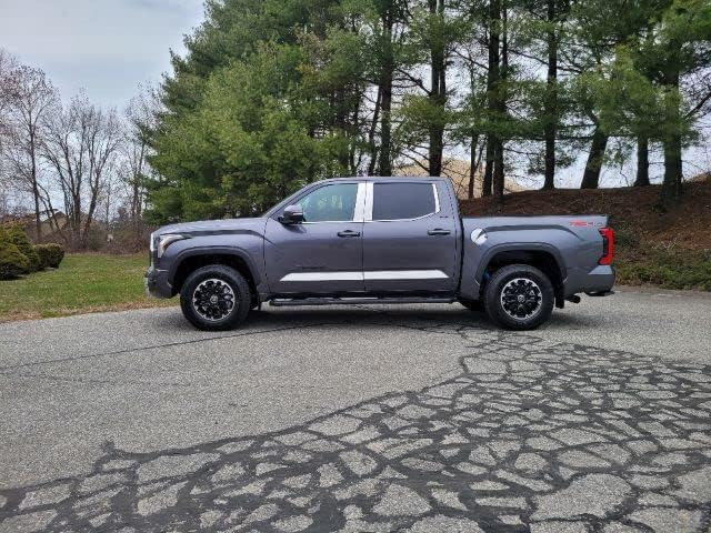 QAA Part TH72145 is a 4 Piece Stainless Steel Rocker Panel Trim, Insert Trim Kit, 3 5/8" Width, On The Doors only That its Compatible with The Toyota Tundra Crew Cab 2022