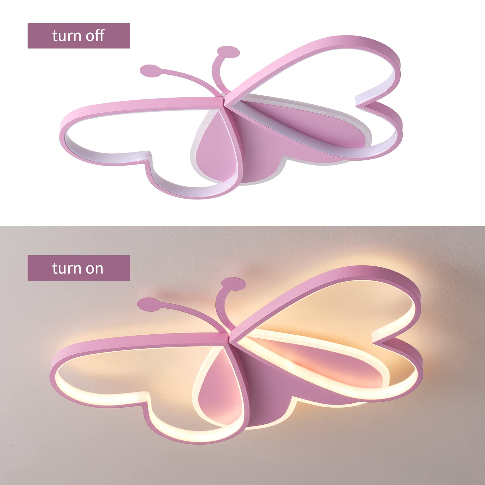 Plafoniera Cameretta Bambini, 50cm Lampada da soffitto creativo farfalla Lampadario, 3000K-6000K Dimmerabile Plafoniera Alla Moda per Bambina Camera da Letto e Soggiorno dei Bambini (Dimmable)