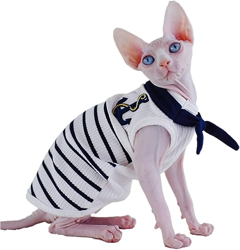 Sphynx - Ropa para gatos, estilo marino, marinero, moda, gatito, cómodo, para primavera y verano, esfinge, ropa para gatos sin pelo, ropa para gatos