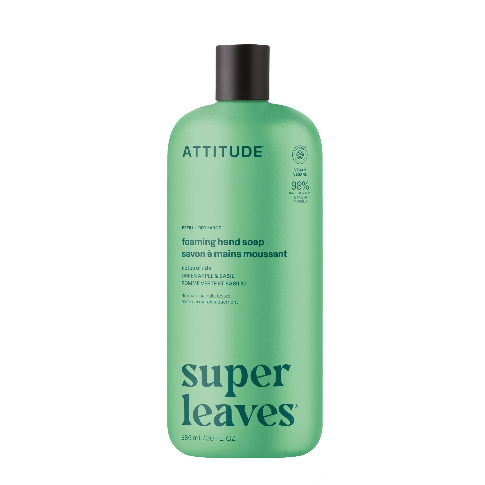ATTITUDE Foaming Hand Soap, 3X Refill, Green Apple & Basil, 30 oz