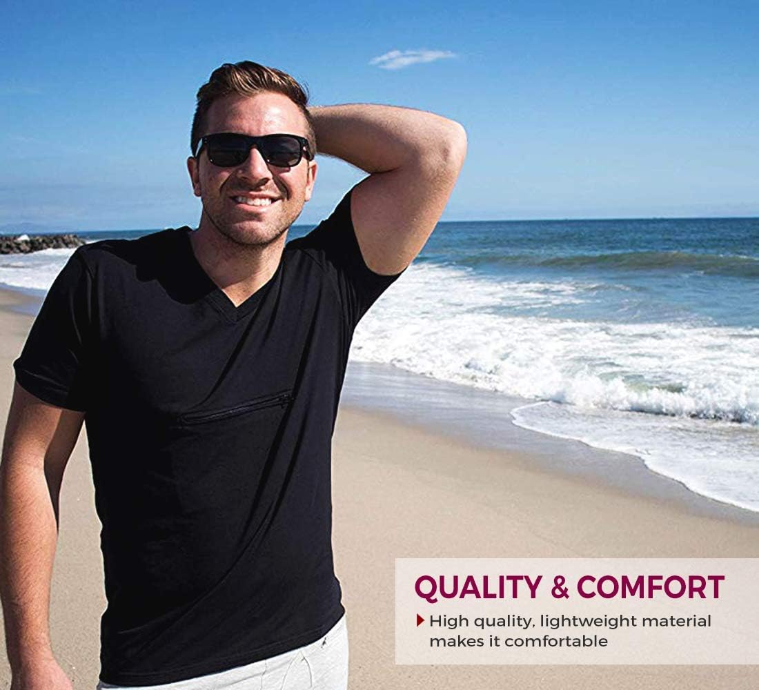 Clever Travel Companion Men's V Neck T Shirt with 2 Secret Hidden Pockets for Traveling | Pickpocket Proof Clothing for Men