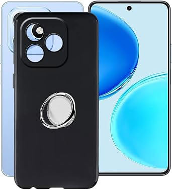 Phone Case for Honor X8d 6.77" Cover with 360 Degree Rotation Finger Ring Kickstand, Black Soft Silicone [Ultra-Thin X Shockproof] TPU Case for Honor X8d