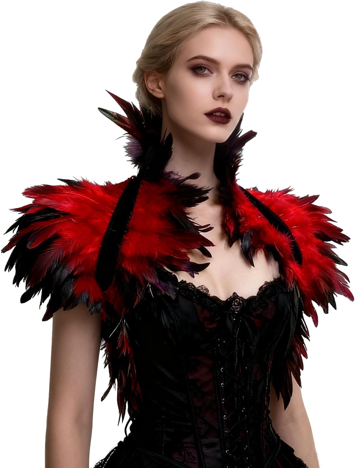 Gothic Natural Feather Cape Shawl Shrug Shoulder Wrap Collar Halloween Party Scarf