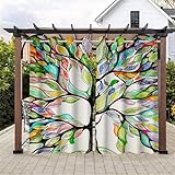 Surwin Outdoor Vorhang Wetterfest, Mehrfarbiger Baum Verdunklungsvorhänge mit Ösen Oben, Balkon Sichtschutz, Vorhänge Blickdicht, Outdoor Vorhang für Balkon Terrasse Veranda (Bunt,106x160cm)