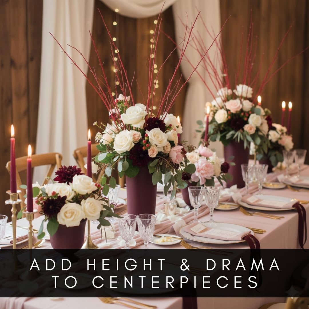 Red Dogwood Branches – Stems, 26–36" Tall – 100% Natural Red Twig Vase Filler for Winter & New Year Decor, Centerpieces, Wedding Arrangements, Mantel Displays & Holiday Styling (10 Branches)