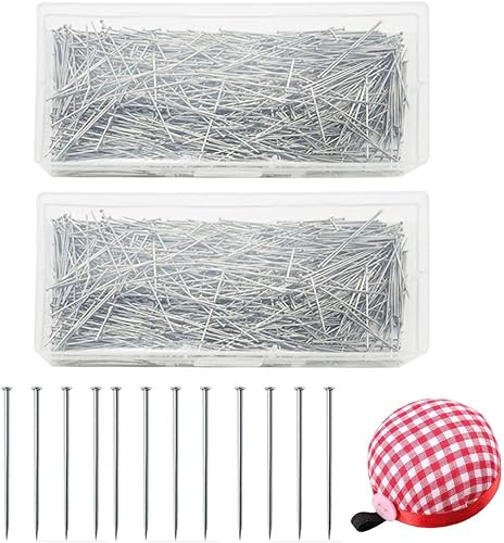 BetterJonny - 4000 alfileres rectos, alfileres de modista de acero inoxidable con cojín de pasador y cajas de plástico, alfileres de satén de cabeza