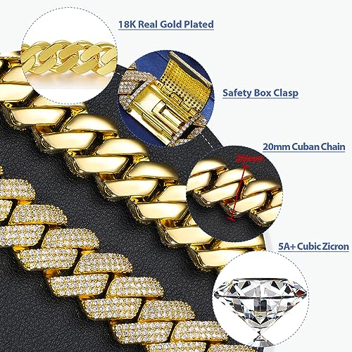 Image of Ucciyo 20MM Cuban Link Chain for Men Iced Out Miami Cuban Necklace 18k Gold Plated 5A+ Zicron 10MM /12MM /14MM /20MM Iced Out Chain Gold /Silver Bling Luxury Hip Hop Jewelry For Women Men