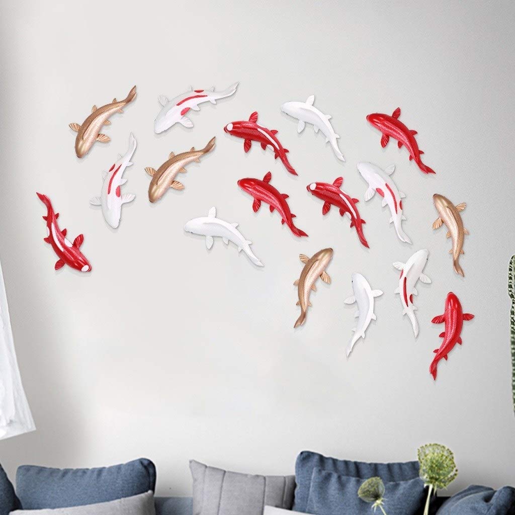 Skulptur Wohnzimmer Hintergrund Wand Kreativ Einfach Wohnaccessoires Shop Korridor Wanddekoration Fisch Anhänger Stereo Wanddekoration Statuen (Farbe: Weiß-a, Größe: C) Neuheit Geschenk