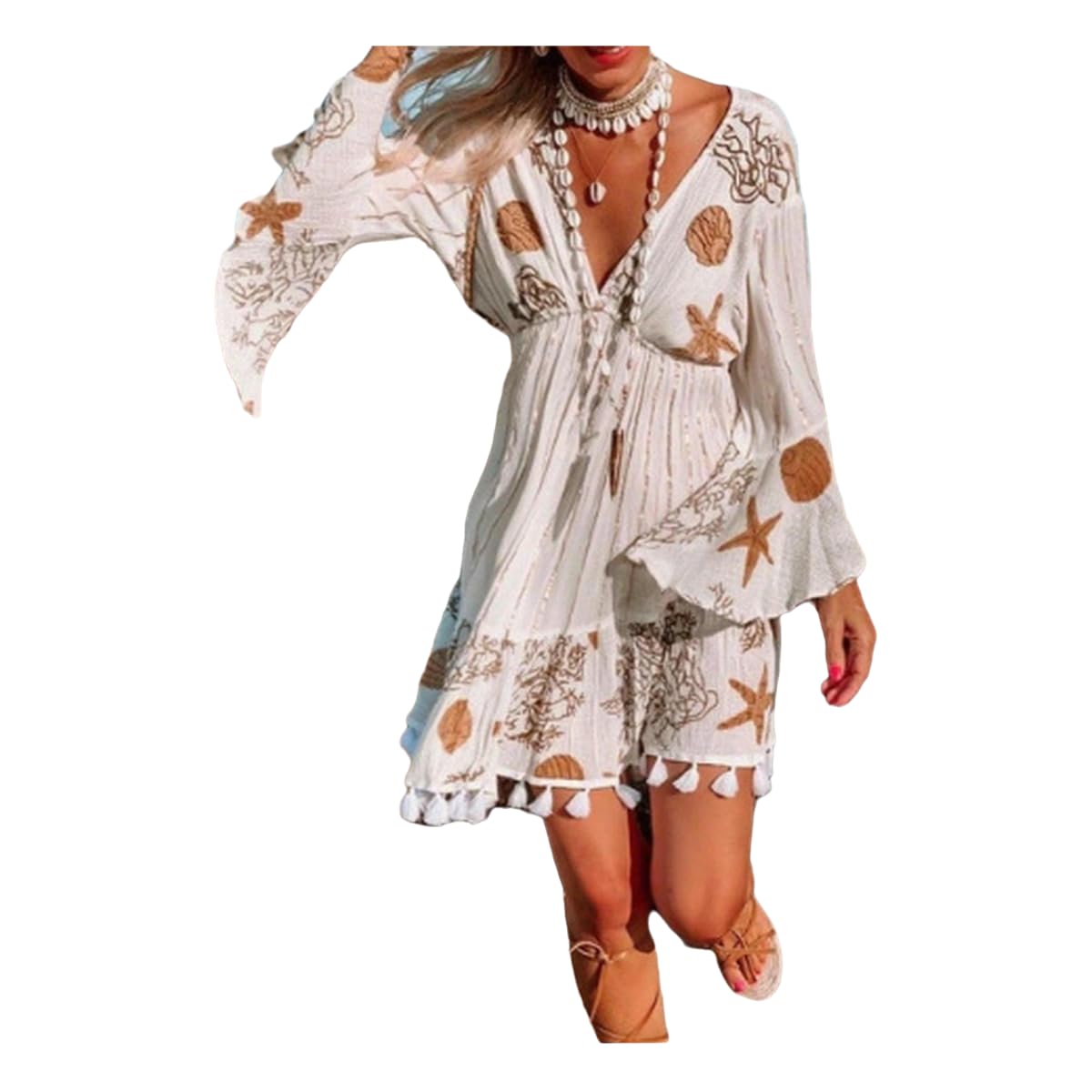 Robe Bohemian Summer Sundren, Imprimée Florale-Blanc-XL