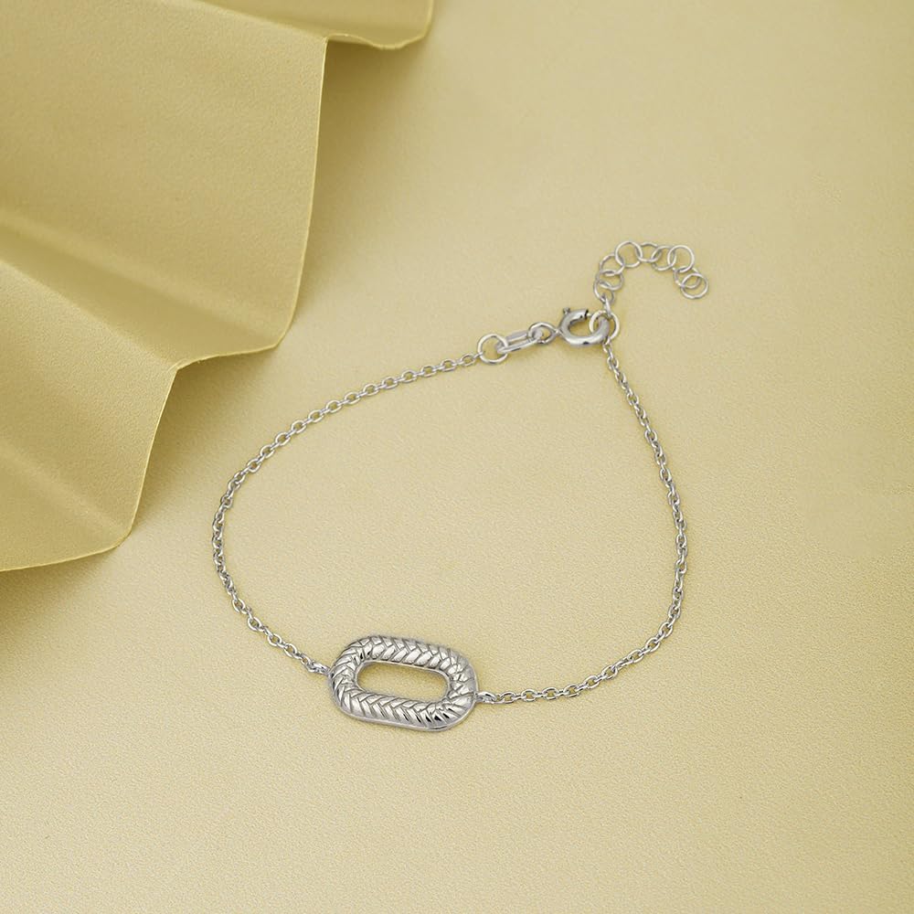 Vanbelle Sterling Silver Jewelry - Rhodium Plated with 925 Stamp - Fancy Textured Link Bracelet - Beautifully Handmade for Women - 16.5cm Long + 2.5cm Extender - Image 5