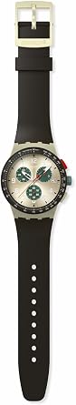 Swatch Chrono 42 Unisex Watch Dress Stainless Steel Beige Quartz Waterproof Obsidian Ink