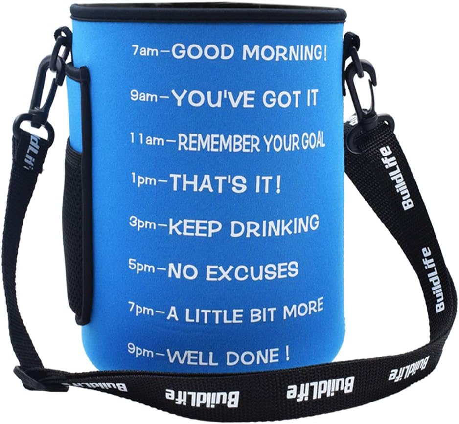 BuildLife Gallon Water Bottle Sleeve with Time Marker for Measuring Your H2O Intake(1 Gallon,Blue Sleeve)
