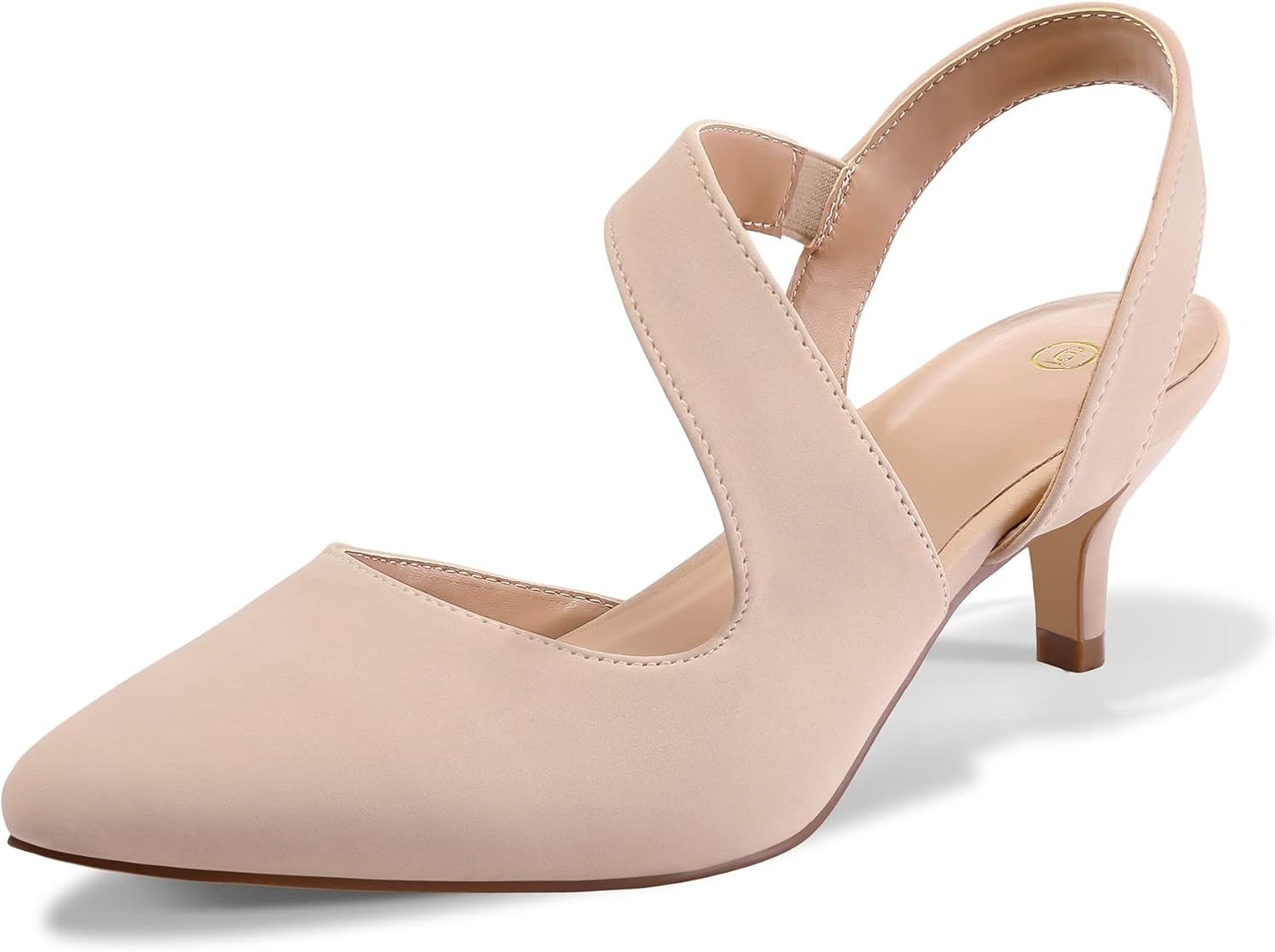 mysoft Women's Pumps 2 inch Low Heel Pointed Toe Slingback Wedding Party Dress Shoes 7.5 Nude