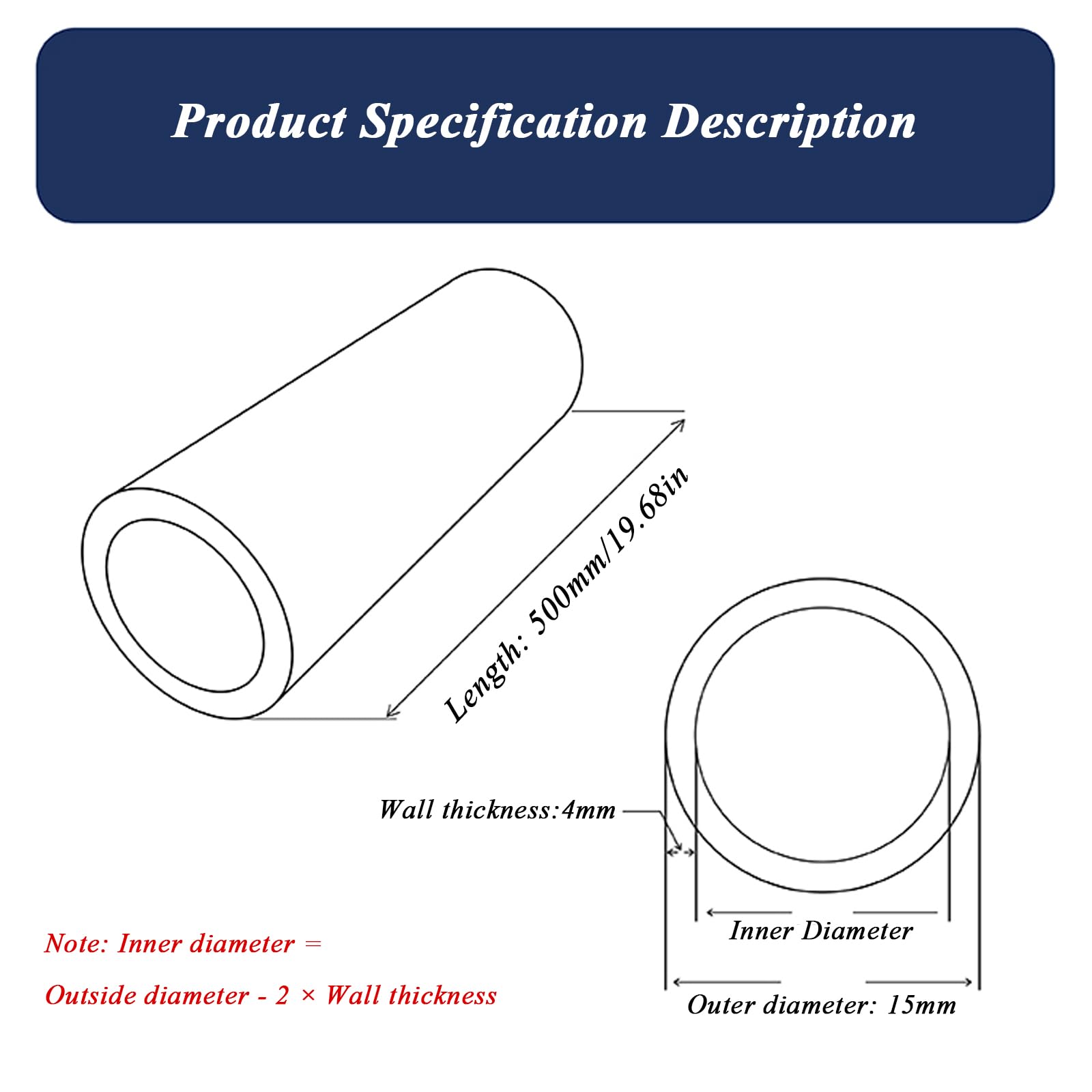 WSYCWG 2 Pcs Aluminum Alloy Tube, 6063 Aluminum Straight Tubing Wall Thickness 4Mm Industry Metal Tubing Suitable for DIY Projects,OD: 15mm