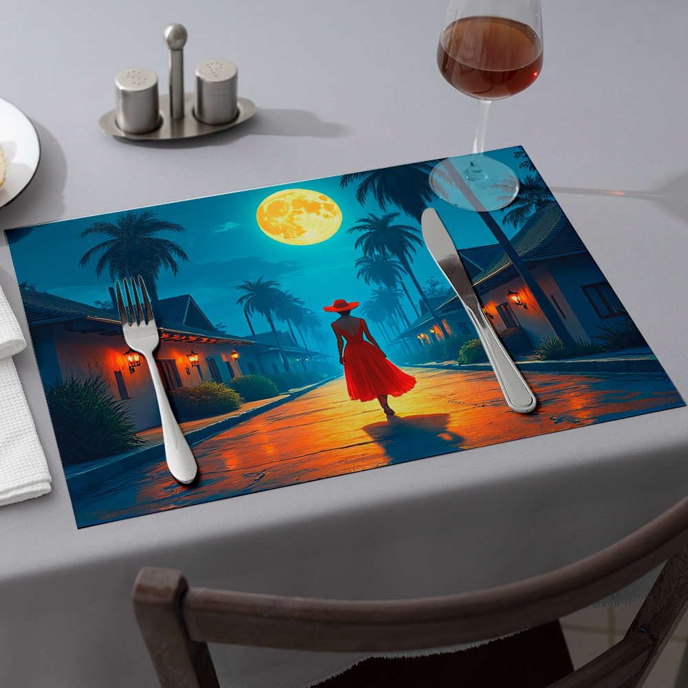 Sets de table modernes rustiques pleine lune rouge lot de 6 tapis de table lavables pour repas
