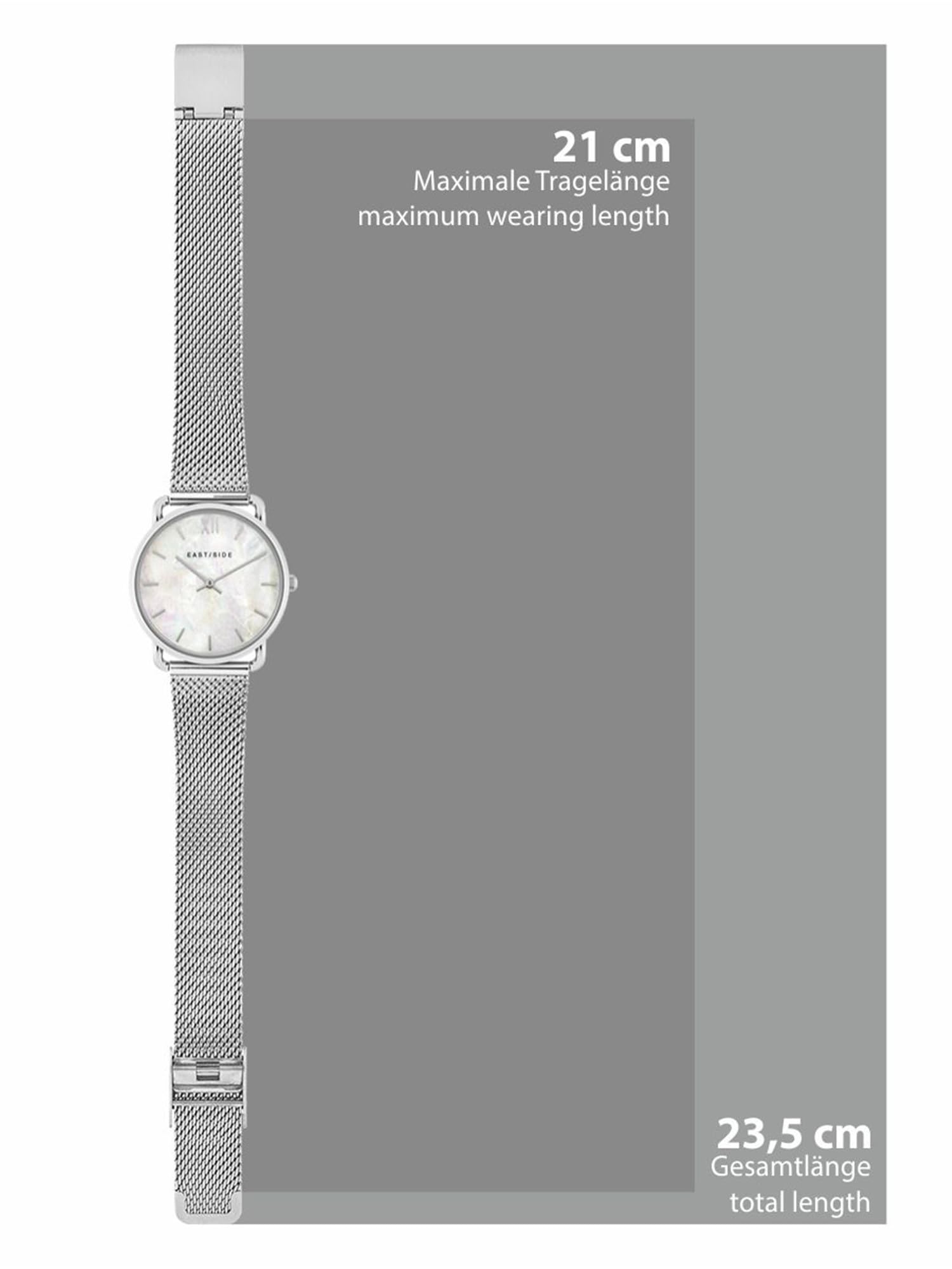 Eastside Damen Uhr Metall-Legierung Silber Quarzwerk 3 ATM