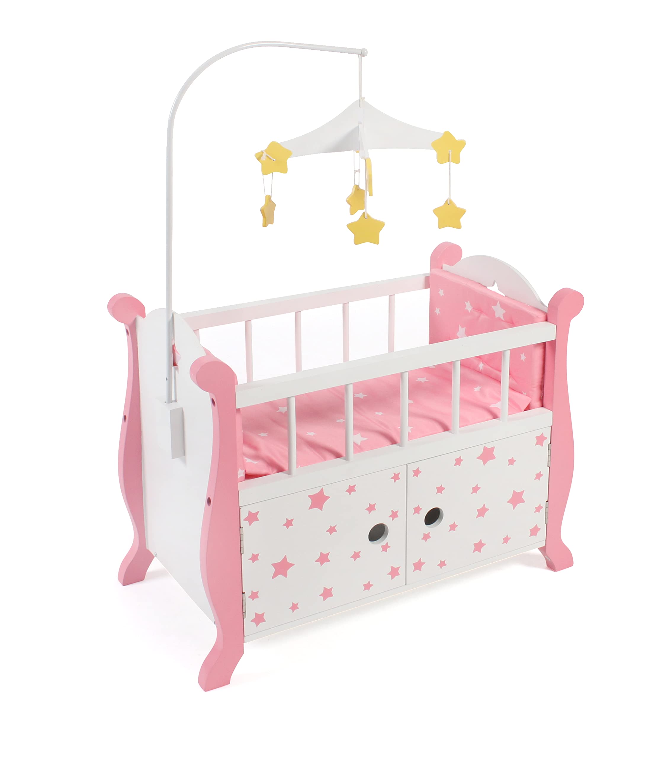 Bayer Chic 2000 - Letto per bambole con mobile, mobili per bambole, accessori per bambole, stelle rosa