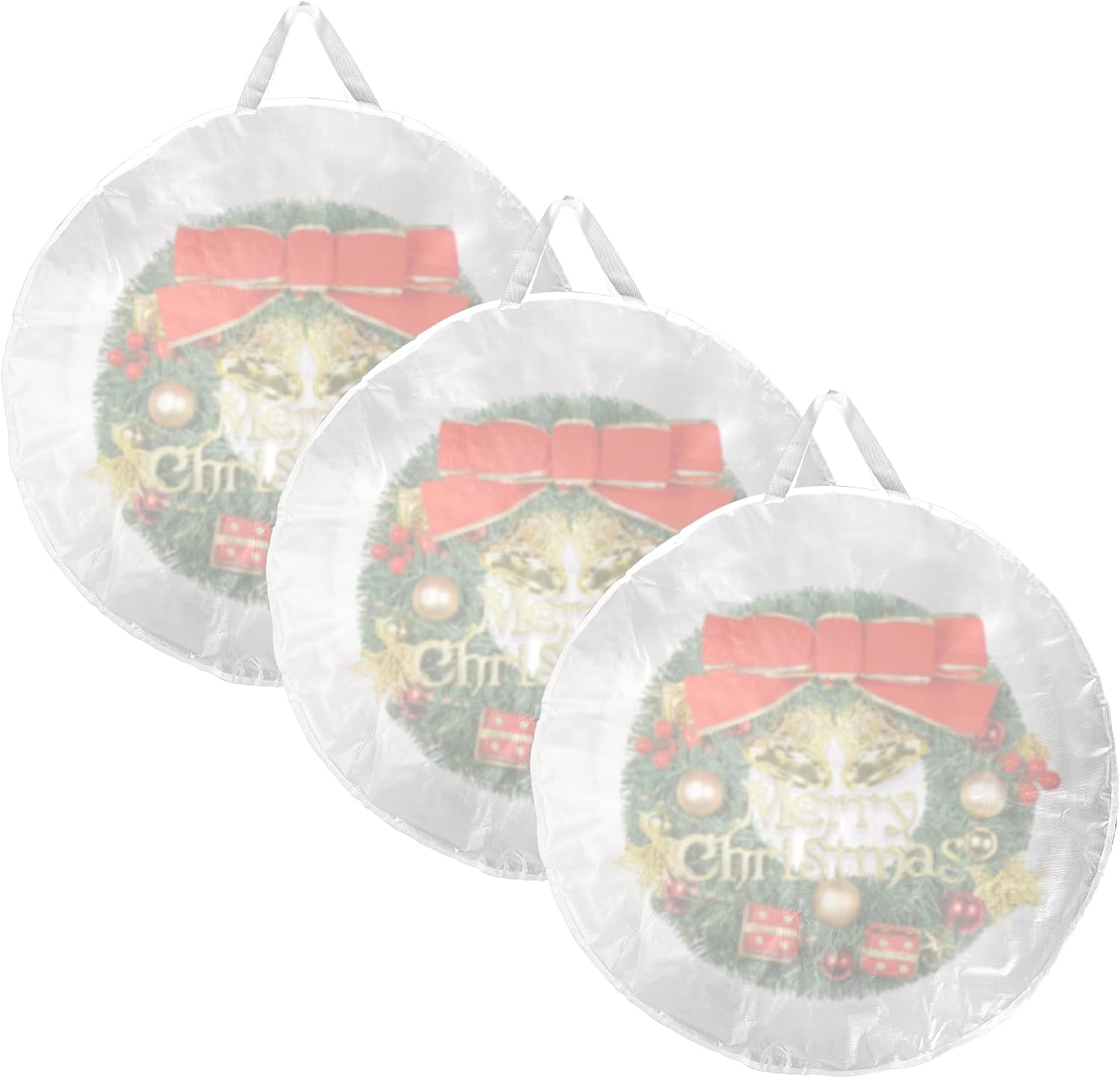 Kokone Pack of 3 Round Wreath Storage Bag, Clear Christamas Wreath Storage Organizer with Handle, 36 Inches Dual Zippered Wreath Bag for Festival Wreath Protector for Decoration, White