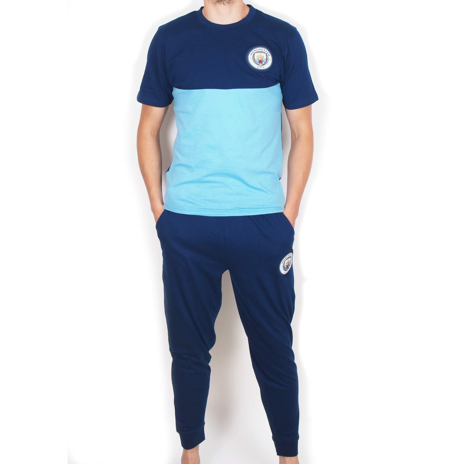 MANCHESTER CITY FC Official Gift Mens Premium Long Pyjamas Set Navy XXL