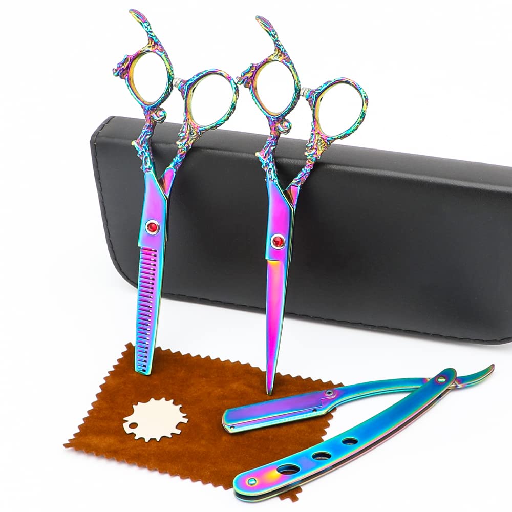 Professionelles Friseurscheren-Set – 2 Geradescheren, Filierschere, Haarschneidemesser, Ledertasche