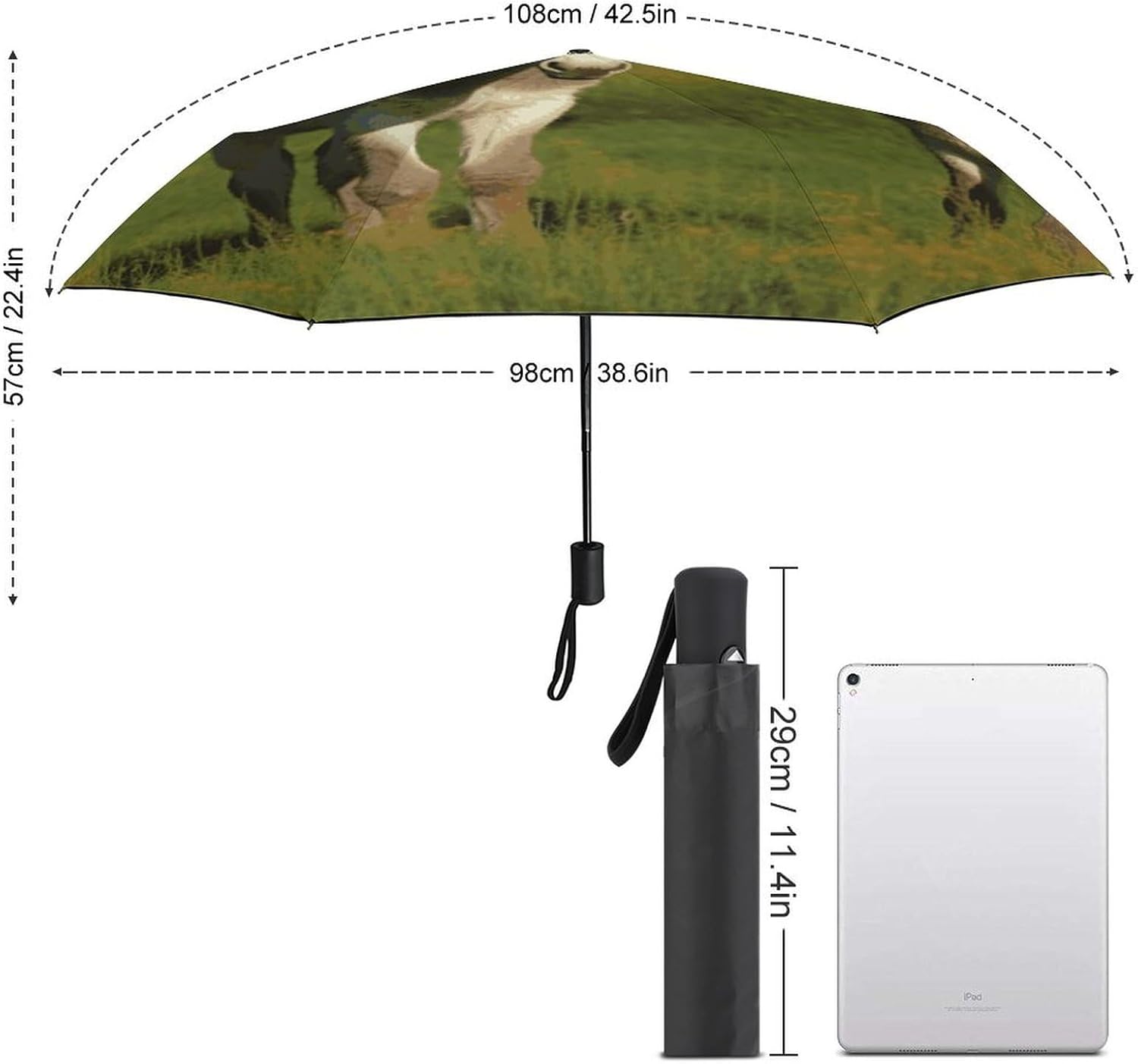 Donkey on Green Meadow Windproof Travel Umbrella, One-Click Automatic Open And Close, Portable Compact Folding Umbrella for Women Men, Fits Backpack & Car