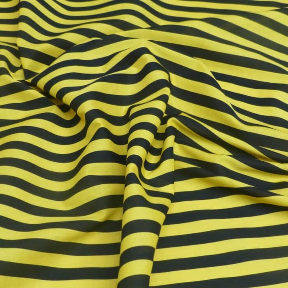 Polycotton Fabric Stripe 12mm Candy Stripes (Sold Per Metre) (Yellow/Black)
