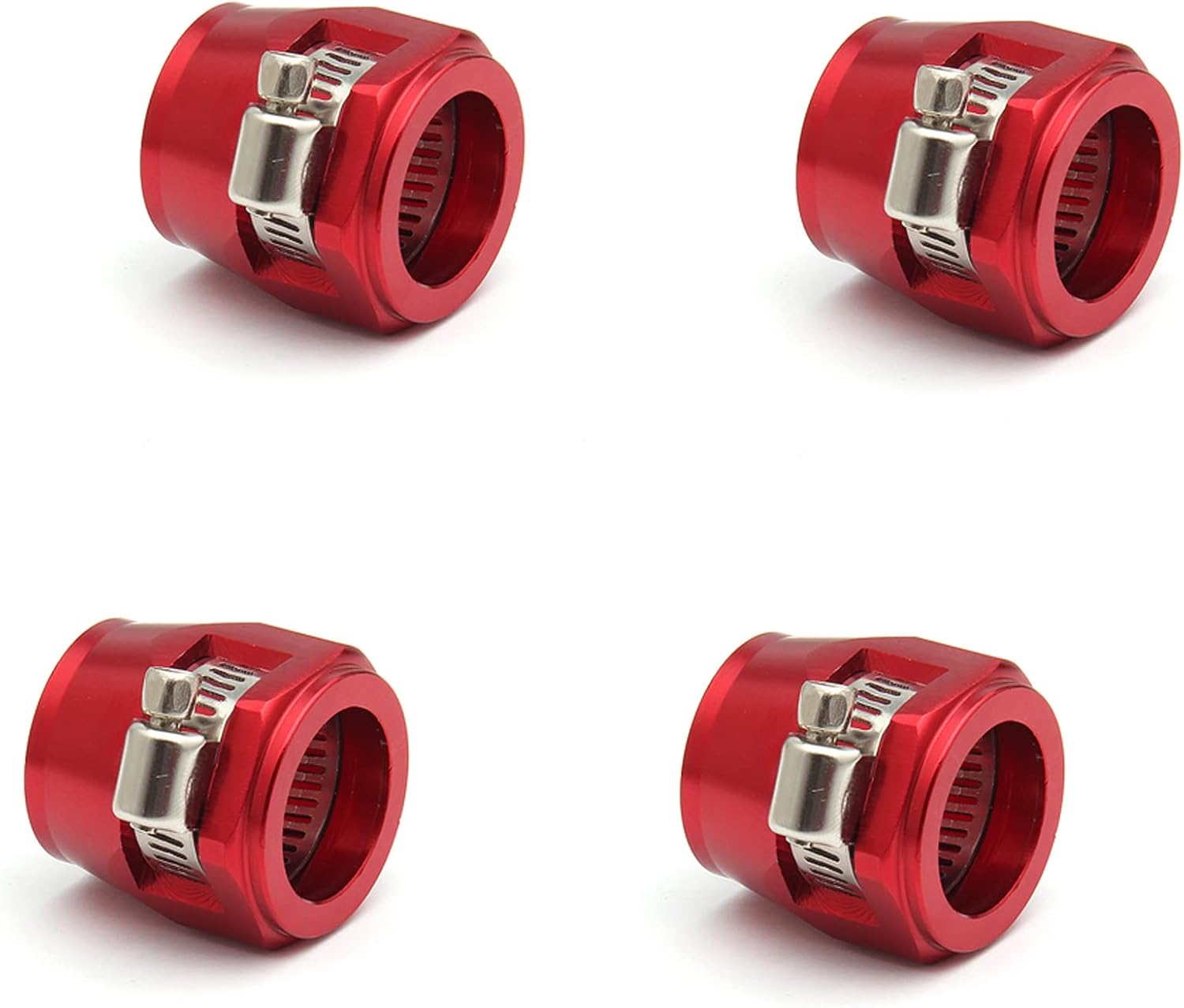 4Pcs AN6 Flexible Rubber Hose Pipe Clamp with Screw Band for Fuel/Oil/Gas/Air and Water - Red
