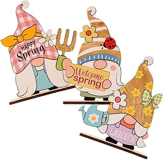 Didiseaon Señales De Decoración De Mesa De Pascua 3 Uds Centros De Mesa De Gnomo De Madera Feliz Bienvenida Adornos De Mesa De Primavera para Suministros De Fiesta De Pascua De Primavera