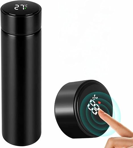 SS 304 Smart Water Bottle, Black, 500 ML, Double Wall Vacuum Insulated with LCD Temperature Display, for Office, Gym (1 Pi
