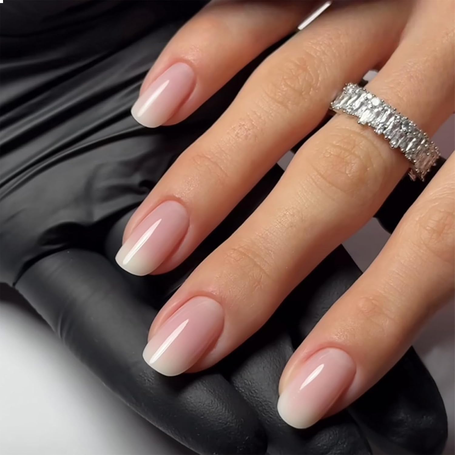 24 stuks korte vierkante kunstnagels, acryl, met gradiënt-designs, nude pink