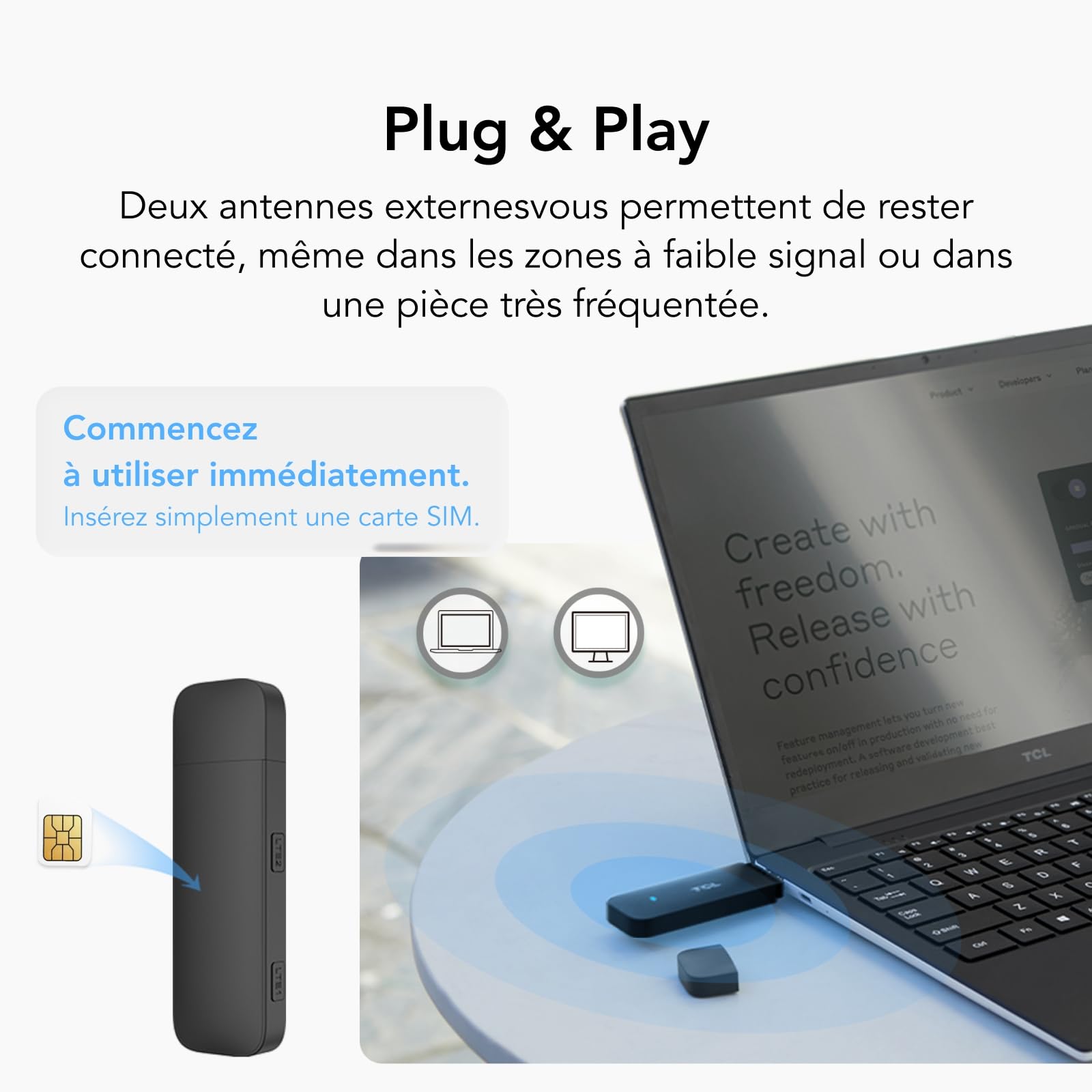 TCL LINKKEY IK41 - Clé USB 4G LTE Portable avec Une Vitesse de 150 Mbps, connectivité Plug-and-Play - Noir