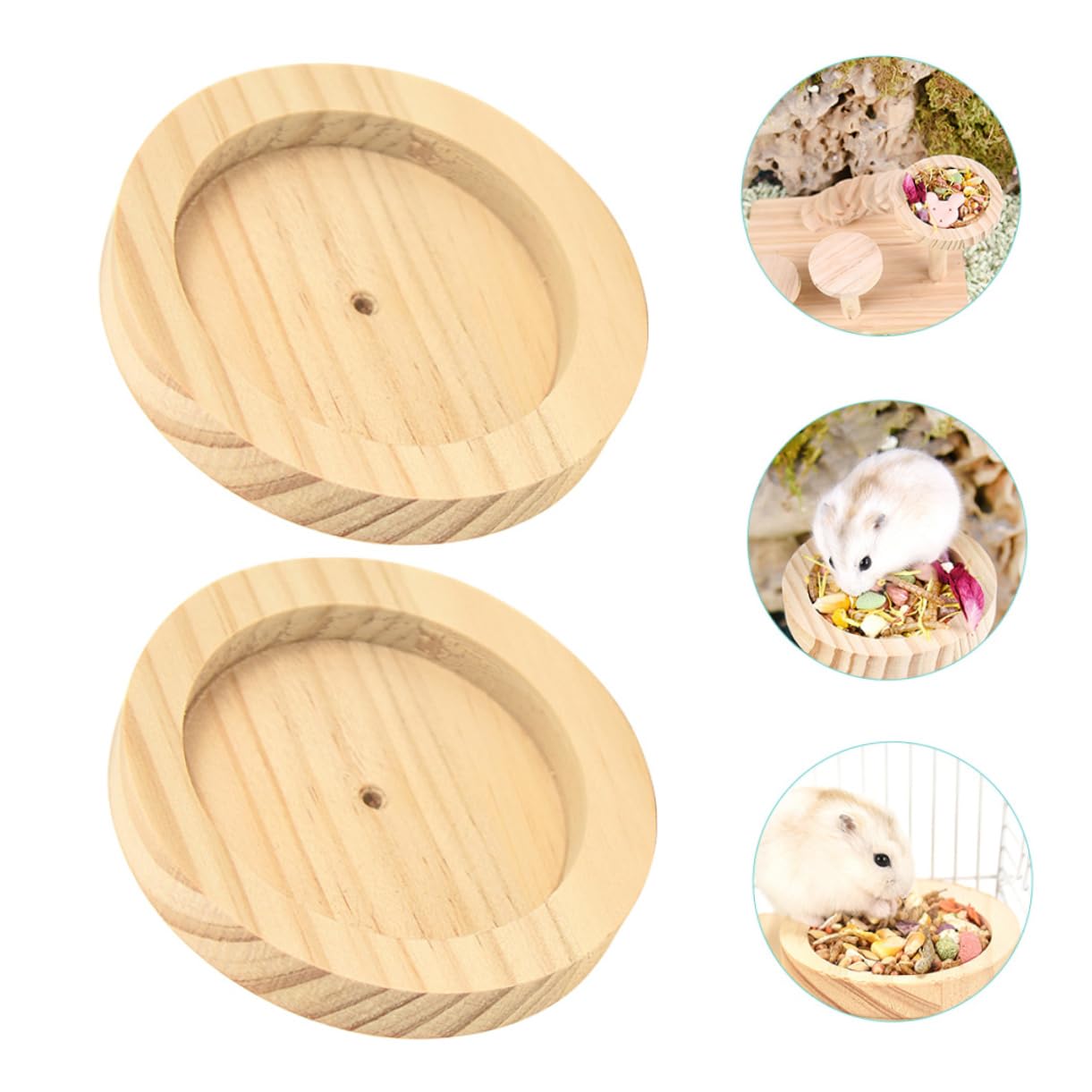 Abaodam 2Pcs Hamster Feeding Bowl Durable Wooden Food Holder for for Comfortable Mealtime Pet Cages
