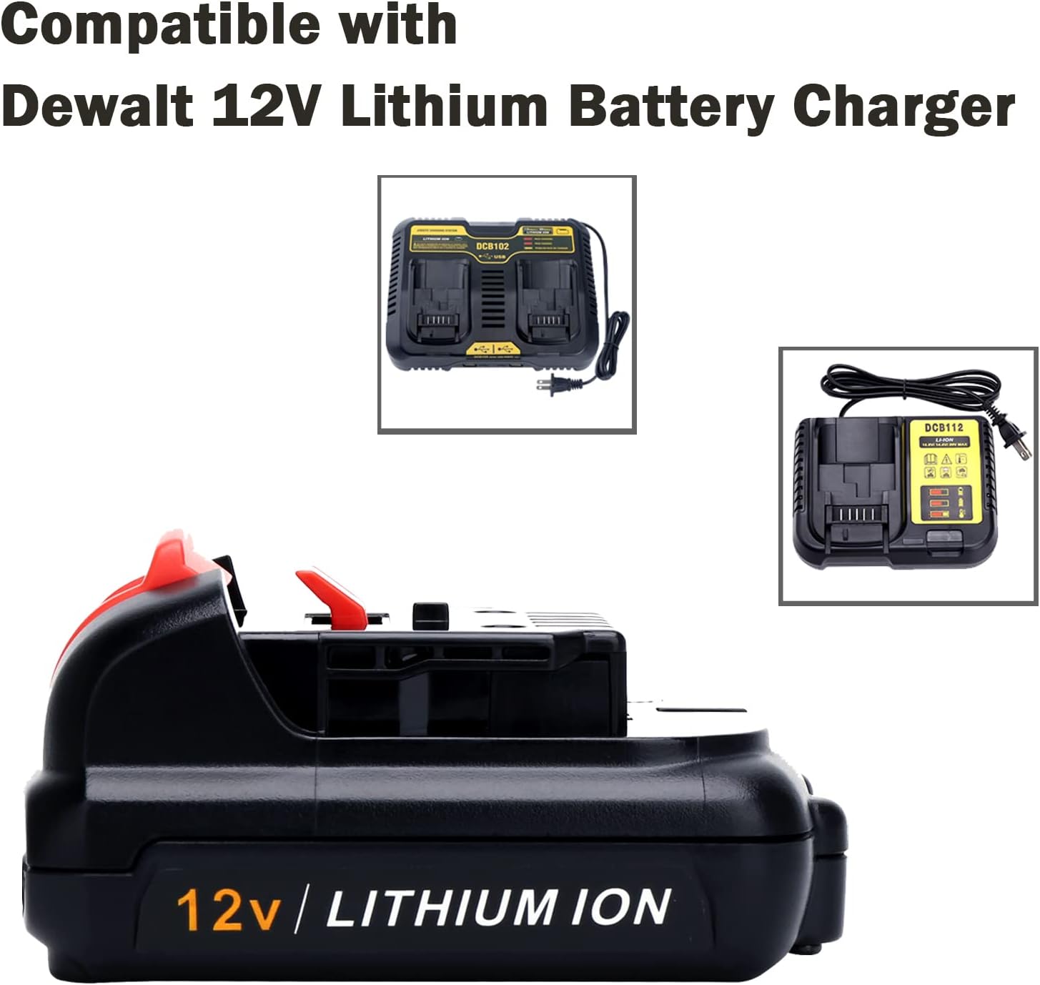 2-Pack 12V 3.0Ah Max Battery DCB120 Battery Replacement for Dewalt 12V Lithium Ion Max Power Tools Battery DCB120 DCB127 DCB124 DCB121 DCB123 DCB122 DCB121 DCB124-2