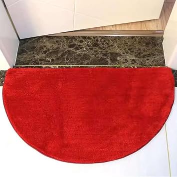 Reyox Soft Plush Half Circle Bathroom Rug, Absorbent Bath Mat, Non Slip Bath Rug, Washable Bathroom Carpet Red 1.3 x 2.0 Feet