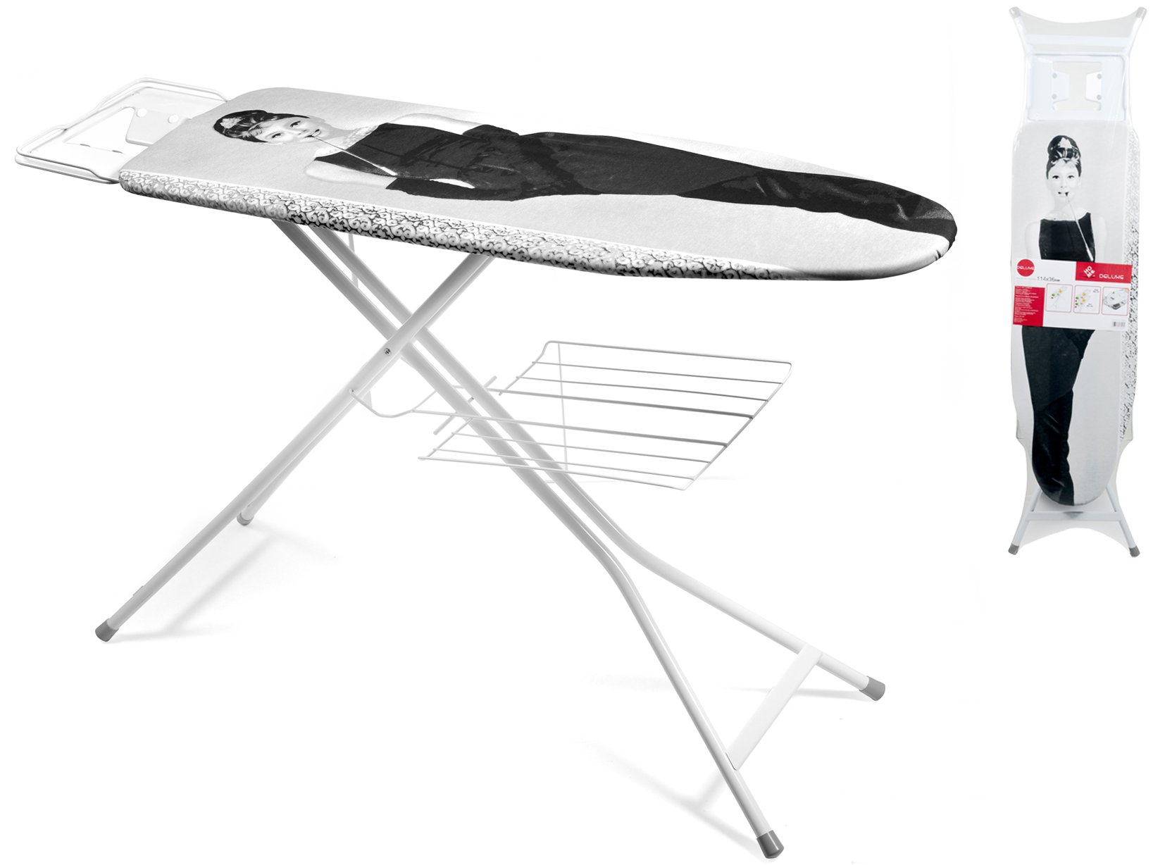 Home Deluxe Table à Repasser, métal, Coton, Blanc/Multicolore, 114 x 36 cm