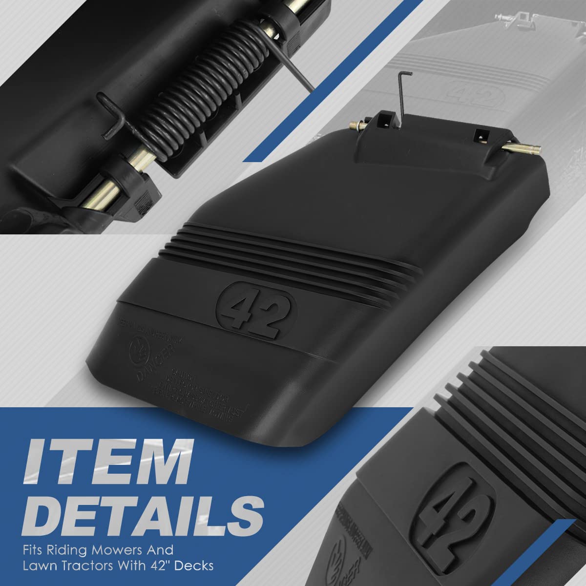 Auto Dynasty 42 Inches Right Grass Deflector Shield with Spring and Pivot Rod Compatible with Riding Mowers/Lawn Tractors - Matte Black