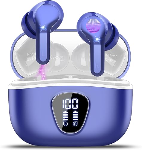 Miniatura 1 de Auriculares inalámbricos Bluetooth 5.3, reproducción de 40 horas, auriculares estéreo de alta fidelidad con pantalla LED, auriculares ENC con